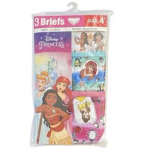 Disney Princess Girls Briefs Size 4 100% Cotton Underwear Cinderella Ariel 3Pack